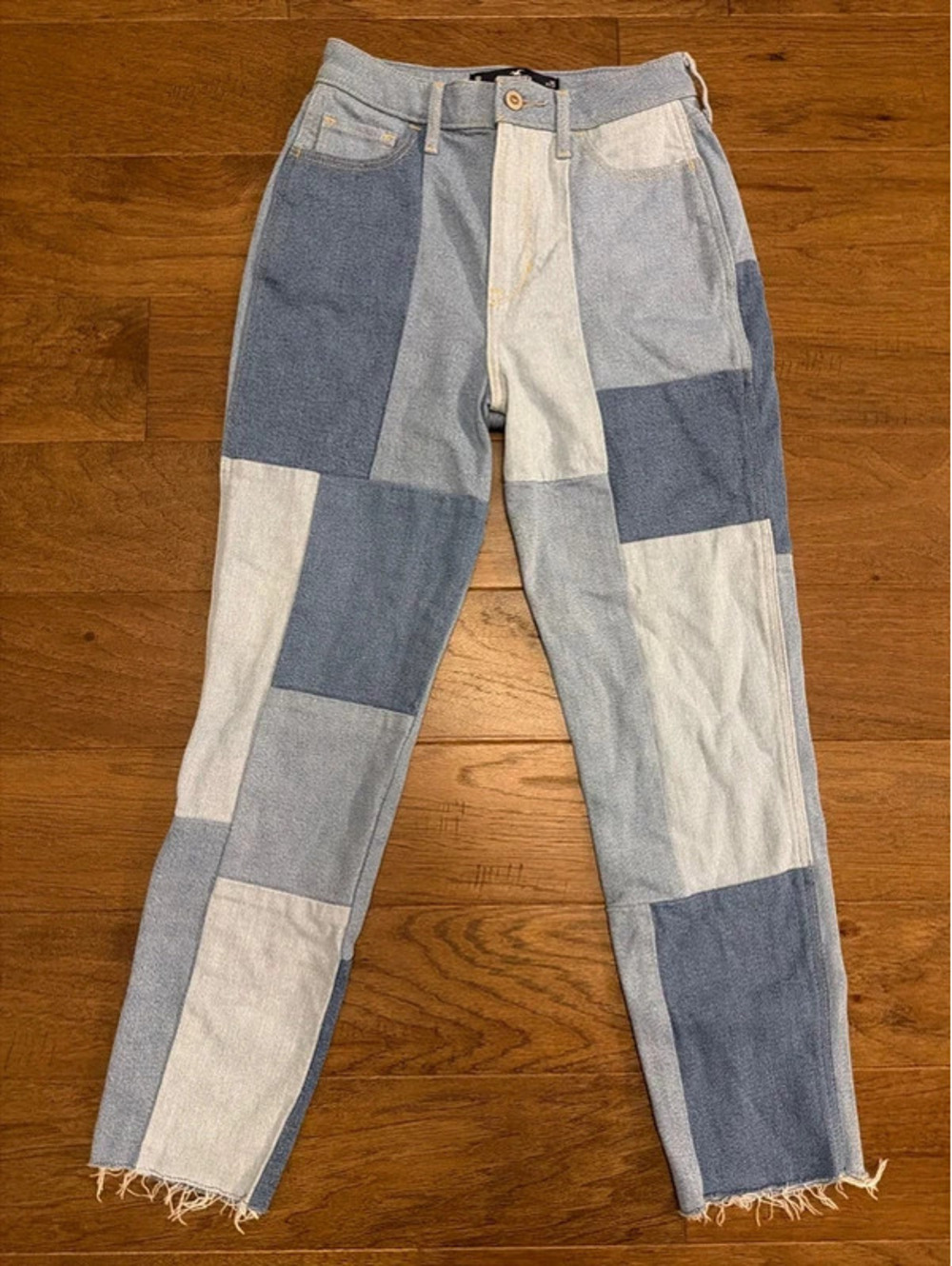 Hollister Women’s 1R W25 Patchwork Jeans Blue Denim Raw Hem Y2K